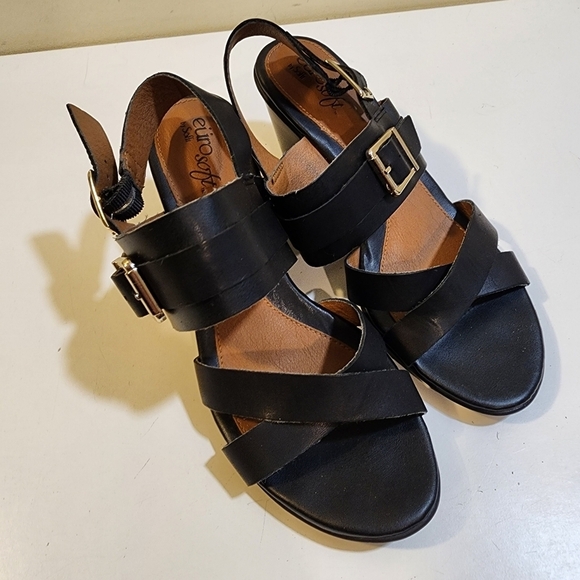 Euro Soft by Soft black leather heeled Strappy Sandals size 7M - Picture 8 of 11